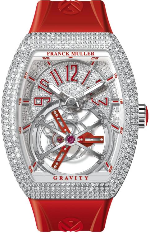 Best FRANCK MULLER Vanguard Gravity Tourbillon Steel Full Diamond - Red V 45 T GR CS D CD (RG) (AC) (DIAM.RGE AC) Replica Watch